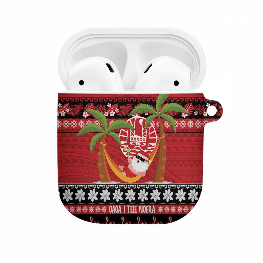French Polynesia Christmas AirPods Case Tiare Chilling Santa Oaoa I teie Noera - Polynesian Pride