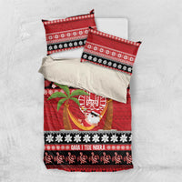 French Polynesia Christmas Bedding Set Tiare Chilling Santa Oaoa I teie Noera LT14 US Twin 172cm x 218cm Red - Polynesian Pride