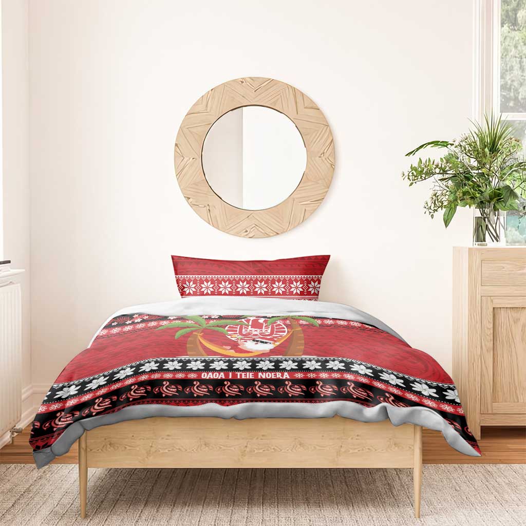 French Polynesia Christmas Bedding Set Tiare Chilling Santa Oaoa I teie Noera LT14 - Polynesian Pride