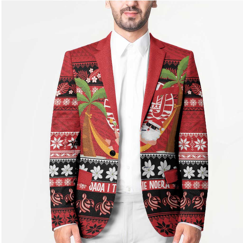 French Polynesia Christmas Blazer Tiare Chilling Santa Oaoa I teie Noera - Polynesian Pride