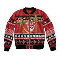 French Polynesia Christmas Bomber Jacket Tiare Chilling Santa Oaoa I teie Noera LT14 Unisex Red - Polynesian Pride
