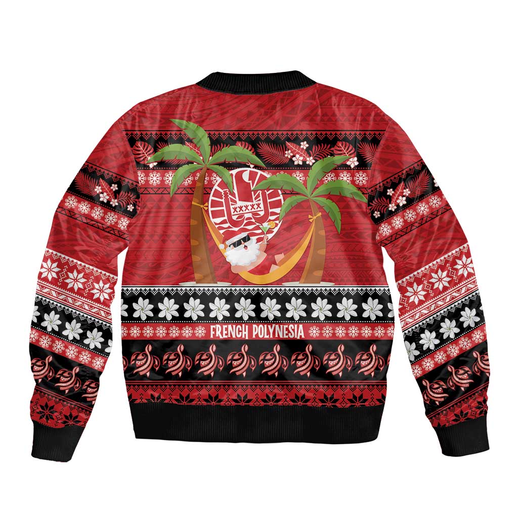 French Polynesia Christmas Bomber Jacket Tiare Chilling Santa Oaoa I teie Noera LT14 - Polynesian Pride