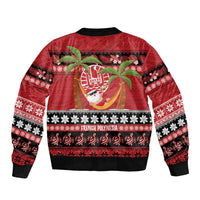French Polynesia Christmas Bomber Jacket Tiare Chilling Santa Oaoa I teie Noera LT14 - Polynesian Pride