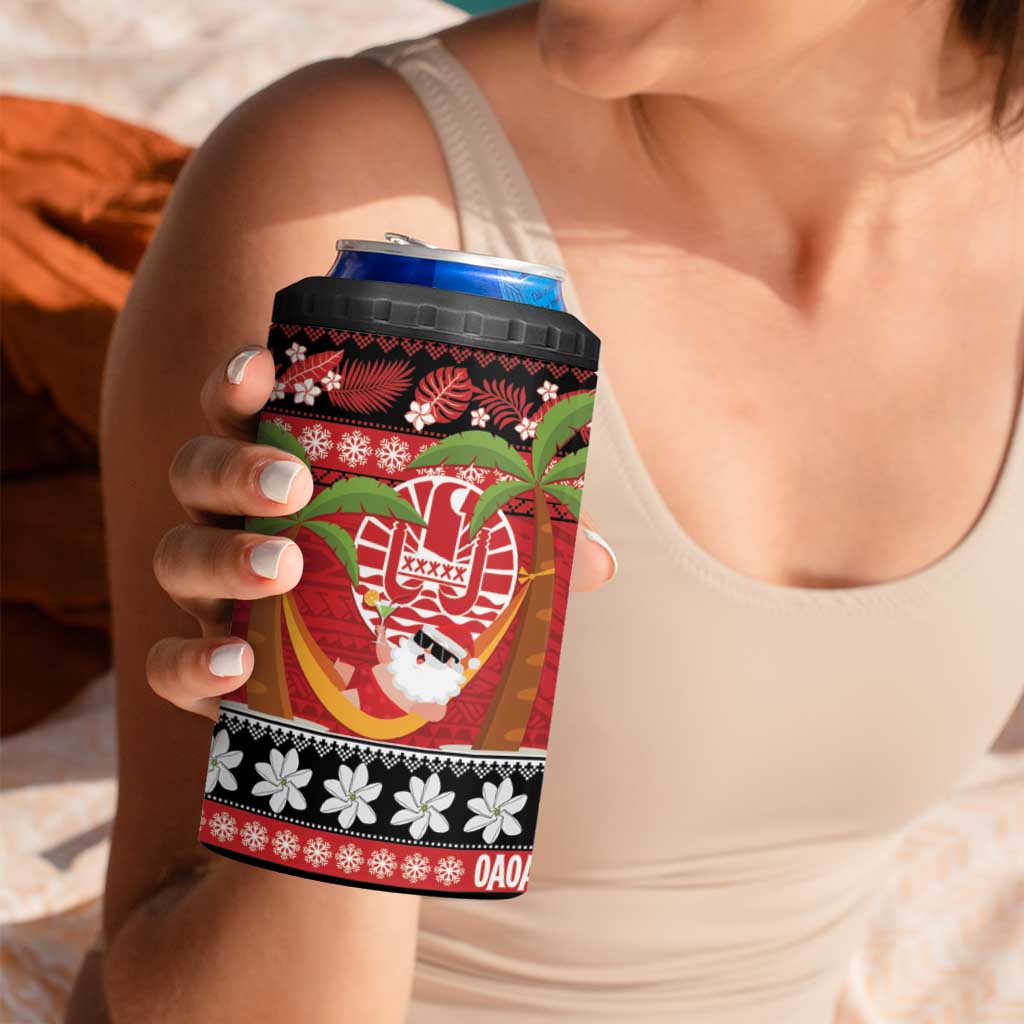 French Polynesia Christmas 4 in 1 Can Cooler Tumbler Tiare Chilling Santa Oaoa I teie Noera - Polynesian Pride