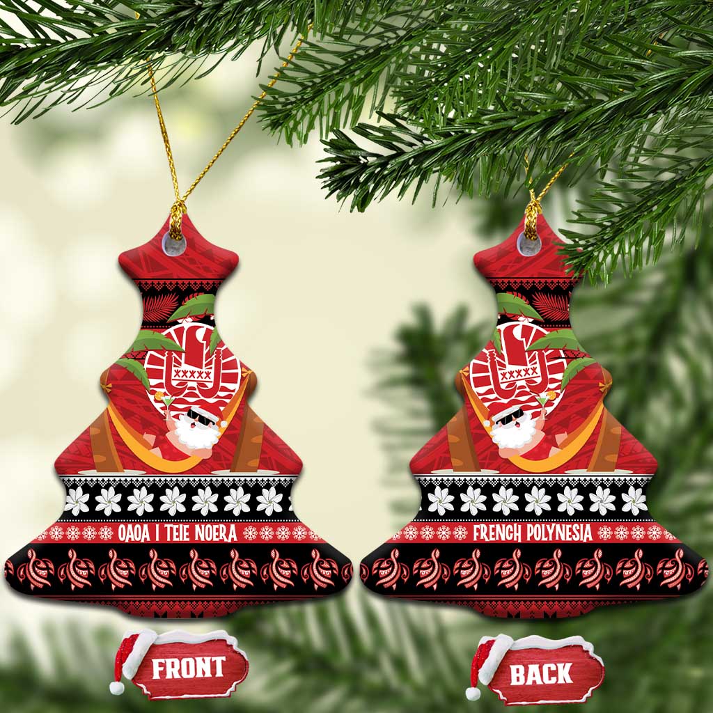 French Polynesia Christmas Ceramic Ornament Tiare Chilling Santa Oaoa I teie Noera - Polynesian Pride