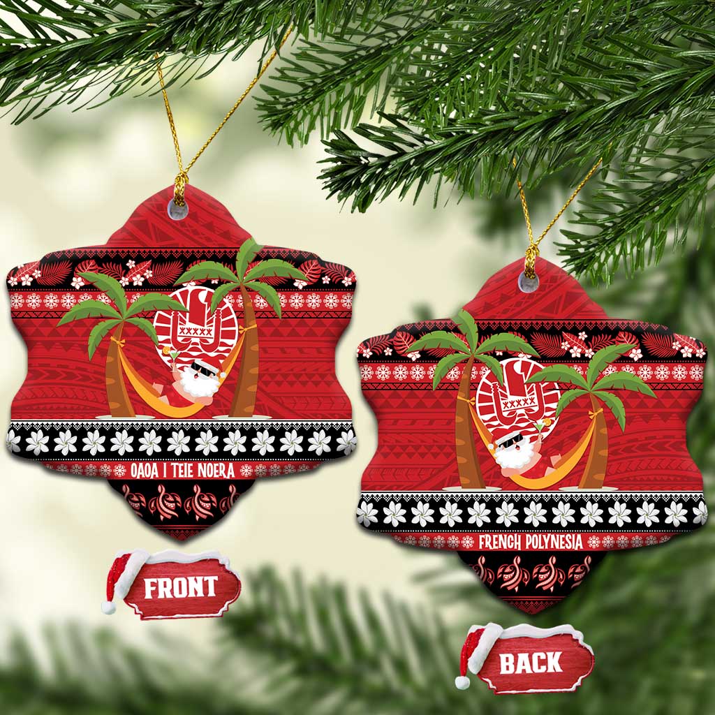 French Polynesia Christmas Ceramic Ornament Tiare Chilling Santa Oaoa I teie Noera - Polynesian Pride