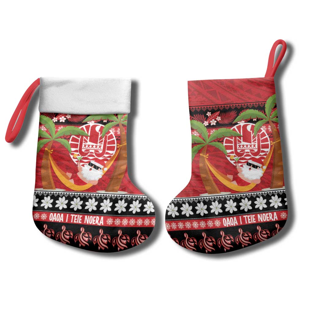 French Polynesia Christmas Stocking Tiare Chilling Santa Oaoa I teie Noera LT14 - Polynesian Pride