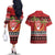 French Polynesia Christmas Couples Matching Off The Shoulder Long Sleeve Dress and Hawaiian Shirt Tiare Chilling Santa Oaoa I teie Noera - Polynesian Pride