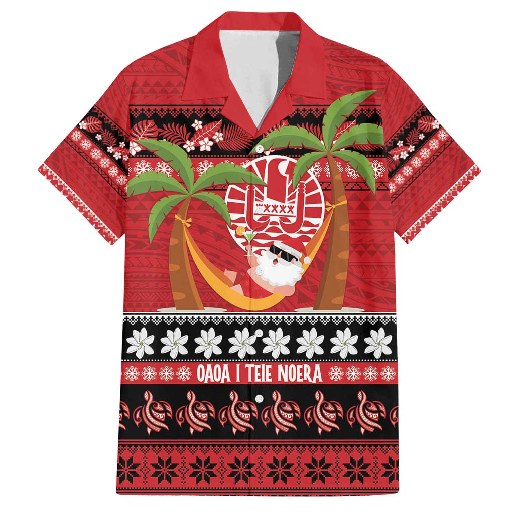 French Polynesia Christmas Family Matching Long Sleeve Bodycon Dress and Hawaiian Shirt Tiare Chilling Santa Oaoa I teie Noera - Polynesian Pride