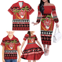 French Polynesia Christmas Family Matching Off The Shoulder Long Sleeve Dress and Hawaiian Shirt Tiare Chilling Santa Oaoa I teie Noera - Polynesian Pride