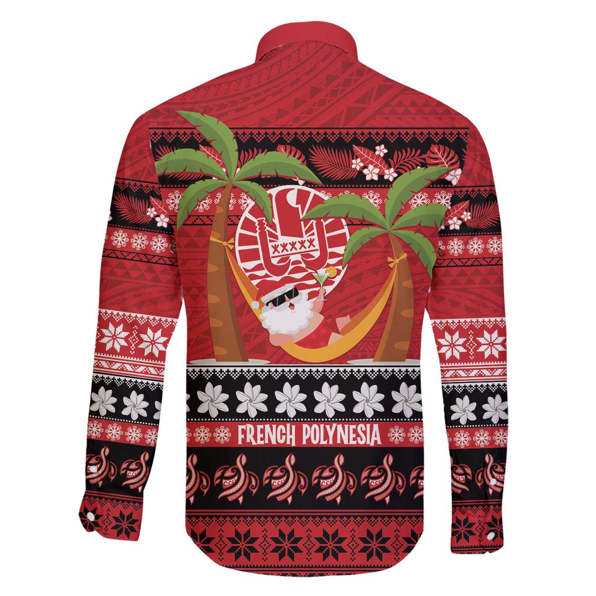 French Polynesia Christmas Family Matching Off The Shoulder Long Sleeve Dress and Hawaiian Shirt Tiare Chilling Santa Oaoa I teie Noera - Polynesian Pride