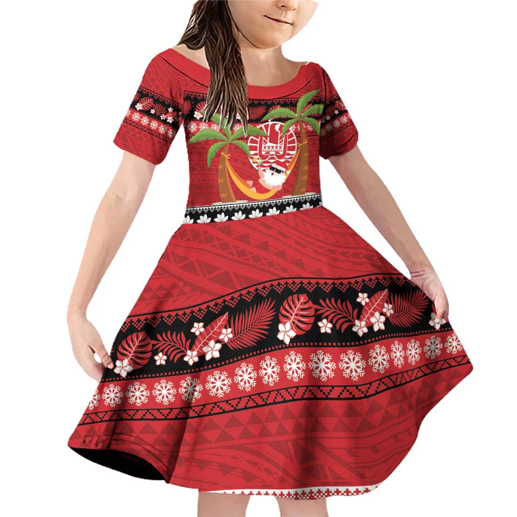 French Polynesia Christmas Family Matching Off Shoulder Short Dress and Hawaiian Shirt Tiare Chilling Santa Oaoa I teie Noera - Polynesian Pride