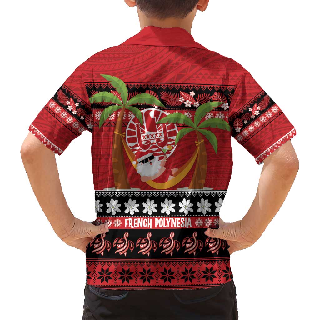 French Polynesia Christmas Family Matching Puletasi and Hawaiian Shirt Tiare Chilling Santa Oaoa I teie Noera LT14 - Polynesian Pride