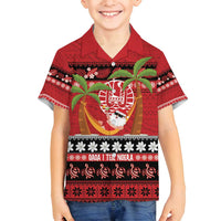 French Polynesia Christmas Family Matching Puletasi and Hawaiian Shirt Tiare Chilling Santa Oaoa I teie Noera LT14 Son's Shirt Red - Polynesian Pride