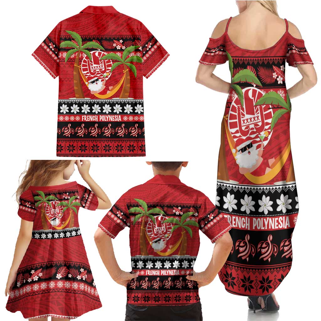 French Polynesia Christmas Family Matching Summer Maxi Dress and Hawaiian Shirt Tiare Chilling Santa Oaoa I teie Noera - Polynesian Pride