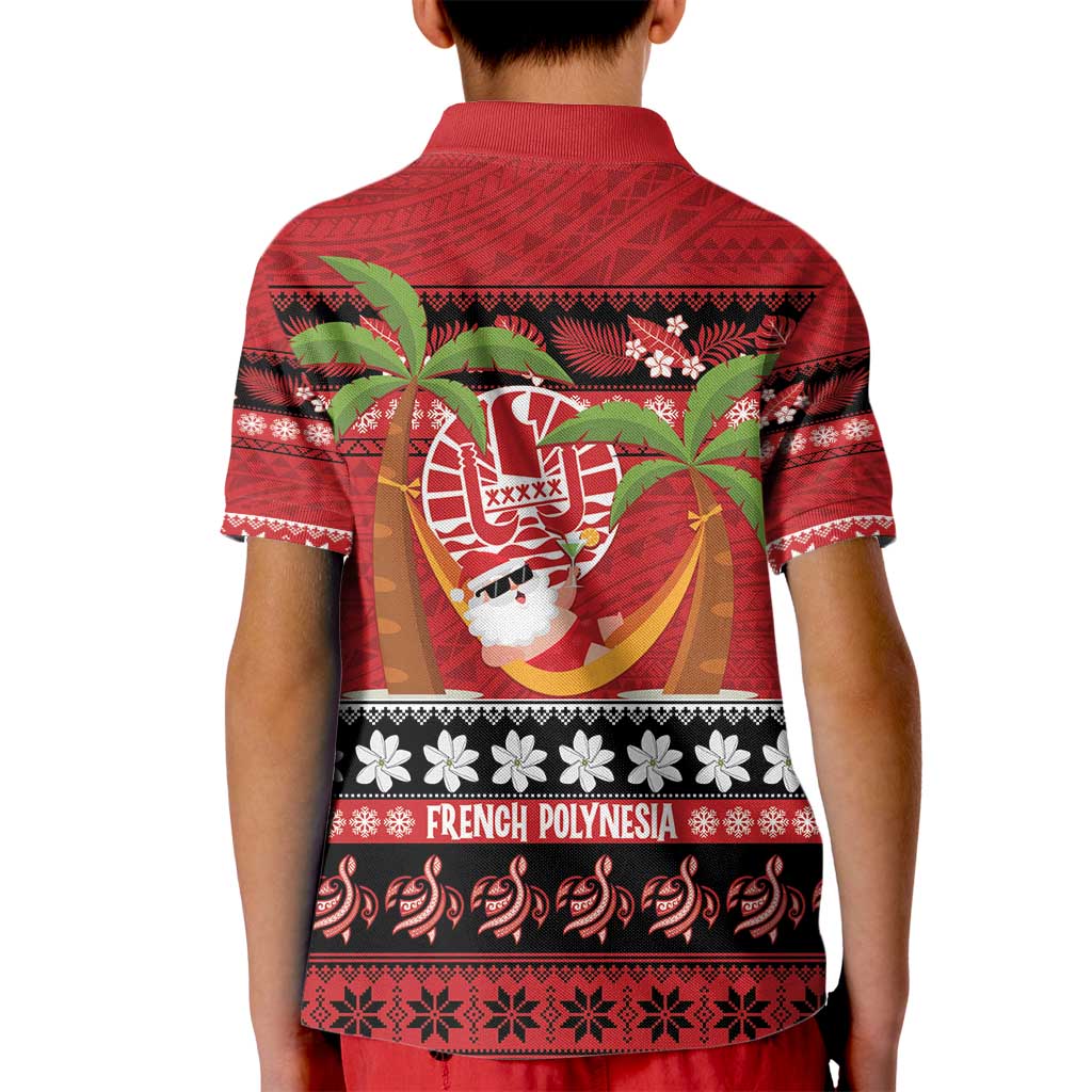 French Polynesia Christmas Kid Polo Shirt Tiare Chilling Santa Oaoa I teie Noera - Polynesian Pride