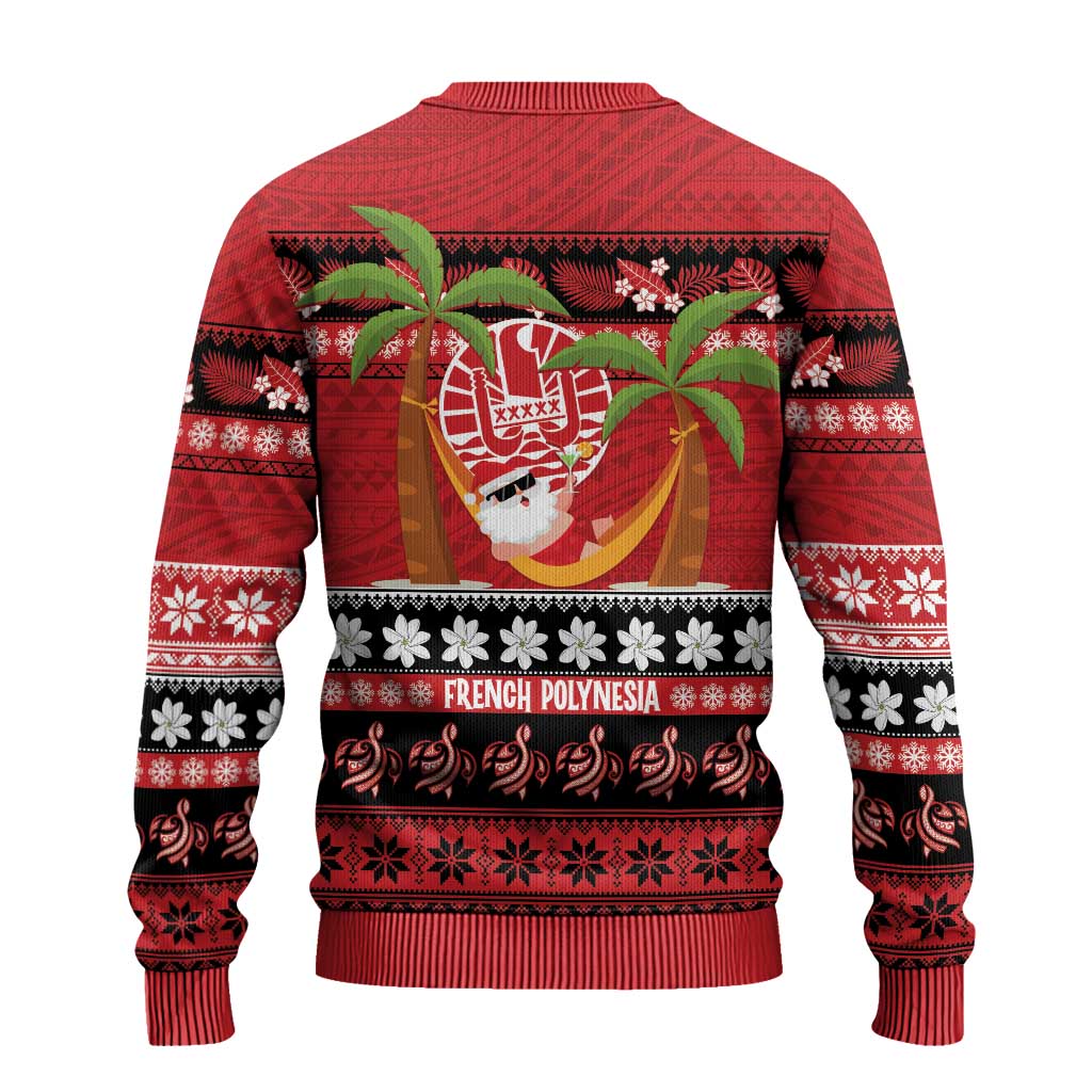 French Polynesia Christmas Ugly Christmas Sweater Tiare Chilling Santa Oaoa I teie Noera - Polynesian Pride