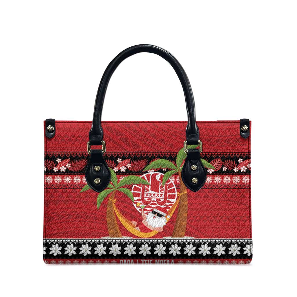 French Polynesia Christmas Leather Bag Tiare Chilling Santa Oaoa I teie Noera - Polynesian Pride