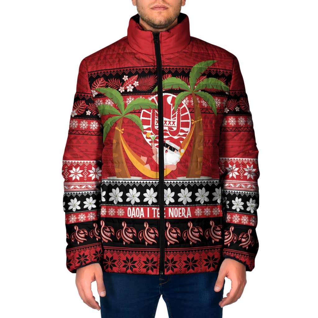 French Polynesia Christmas Padded Jacket Tiare Chilling Santa Oaoa I teie Noera - Polynesian Pride
