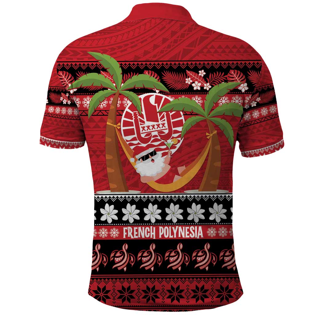 French Polynesia Christmas Polo Shirt Tiare Chilling Santa Oaoa I teie Noera - Polynesian Pride