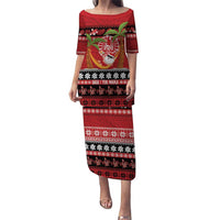 French Polynesia Christmas Puletasi Tiare Chilling Santa Oaoa I teie Noera LT14 Long Dress Red - Polynesian Pride