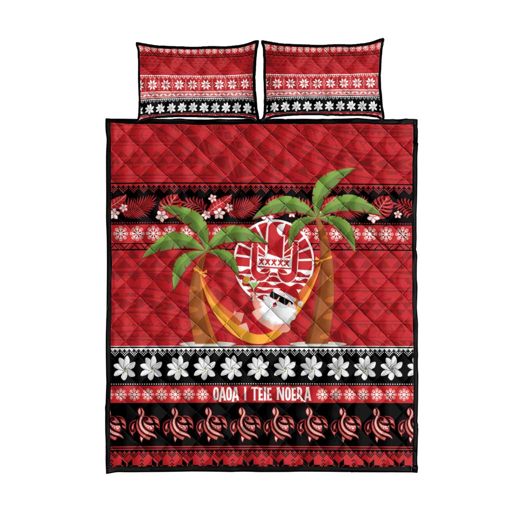 French Polynesia Christmas Quilt Bed Set Tiare Chilling Santa Oaoa I teie Noera - Polynesian Pride
