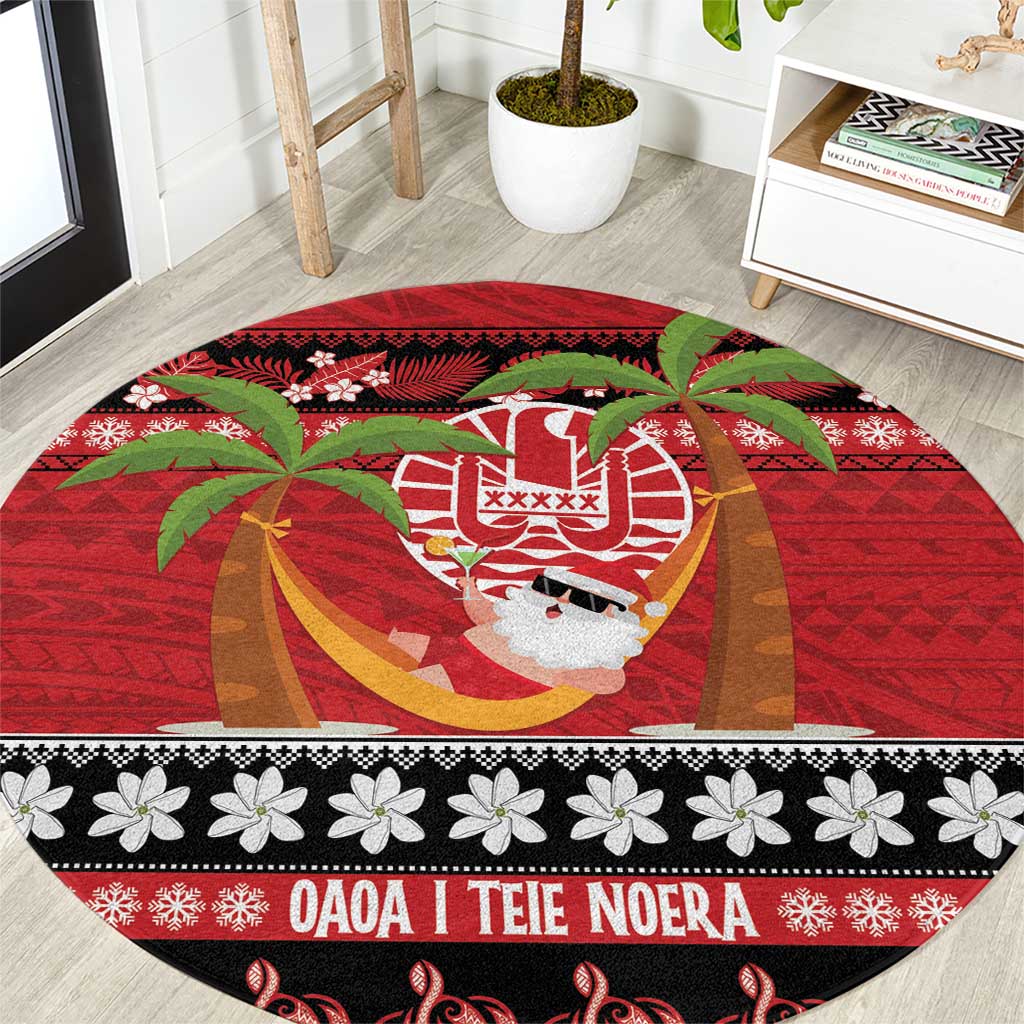 French Polynesia Christmas Round Carpet Tiare Chilling Santa Oaoa I teie Noera - Polynesian Pride