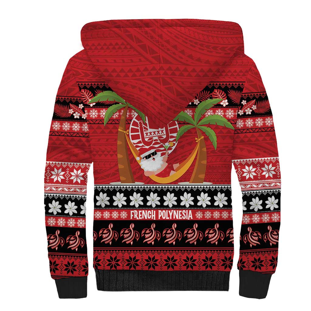 French Polynesia Christmas Sherpa Hoodie Tiare Chilling Santa Oaoa I teie Noera LT14 - Polynesian Pride