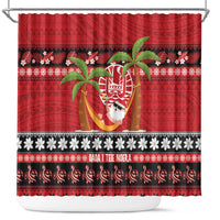 French Polynesia Christmas Shower Curtain Tiare Chilling Santa Oaoa I teie Noera LT14 Red - Polynesian Pride