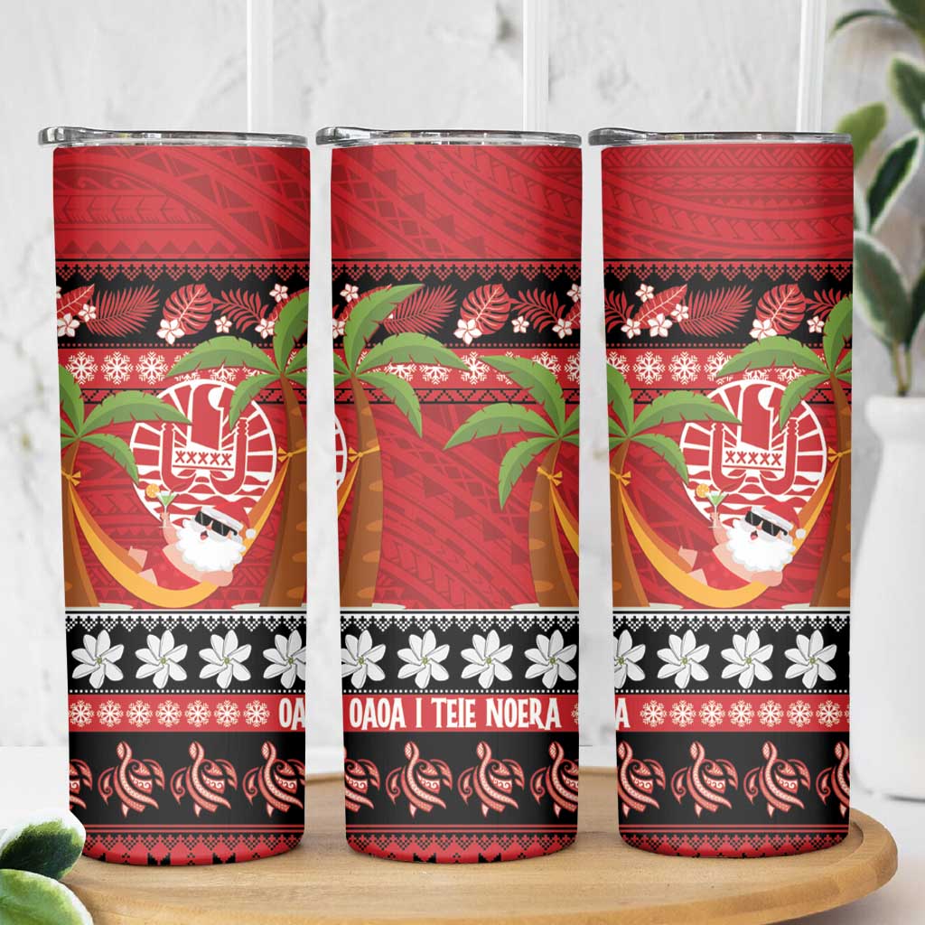 French Polynesia Christmas Skinny Tumbler Tiare Chilling Santa Oaoa I teie Noera - Polynesian Pride