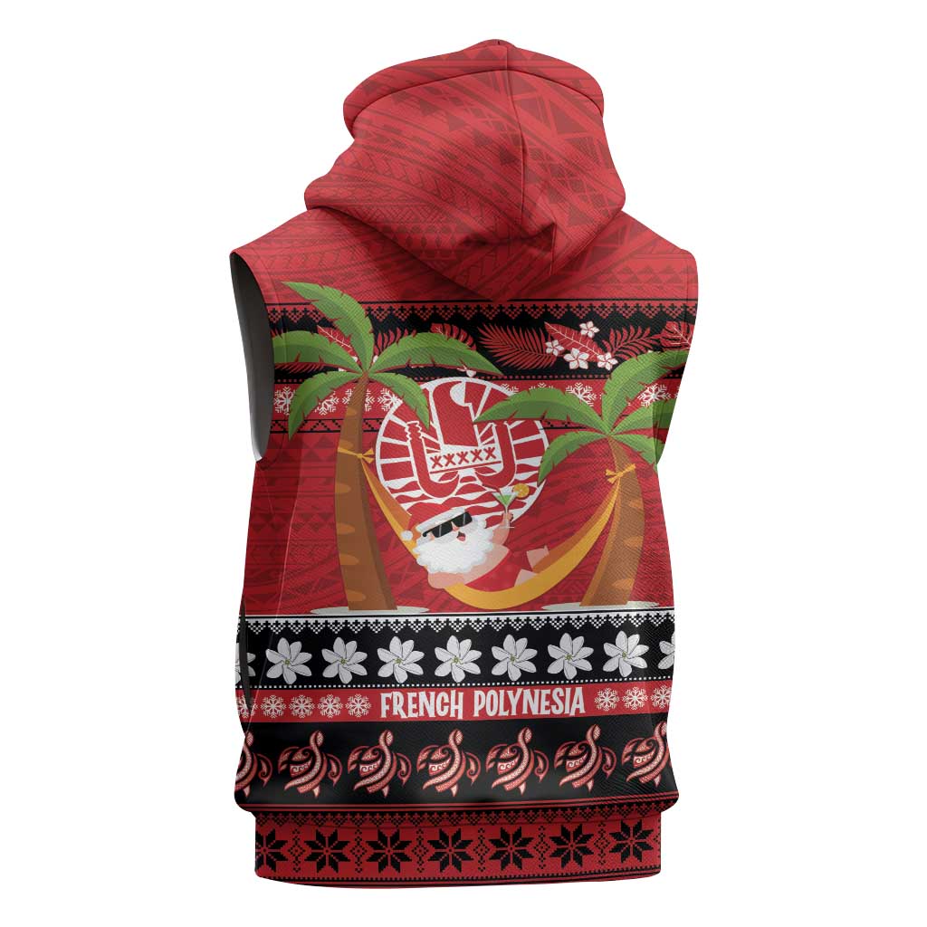 French Polynesia Christmas Sleeveless Hoodie Tiare Chilling Santa Oaoa I teie Noera LT14 - Polynesian Pride