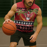 French Polynesia Christmas Sleeveless Zip Hoodie Tiare Chilling Santa Oaoa I teie Noera LT14 - Polynesian Pride