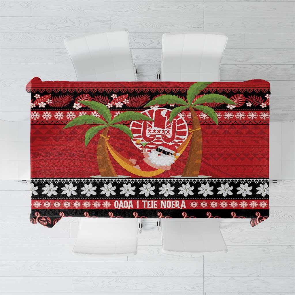 French Polynesia Christmas Tablecloth Tiare Chilling Santa Oaoa I teie Noera LT14 Red - Polynesian Pride