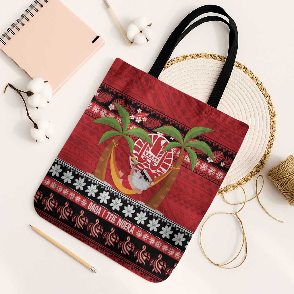 French Polynesia Christmas Tote Bag Tiare Chilling Santa Oaoa I teie Noera - Polynesian Pride