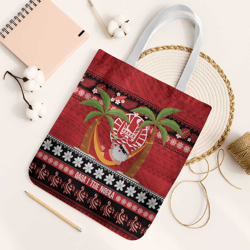 French Polynesia Christmas Tote Bag Tiare Chilling Santa Oaoa I teie Noera - Polynesian Pride