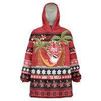 French Polynesia Christmas Wearable Blanket Hoodie Tiare Chilling Santa Oaoa I teie Noera LT14 One Size Red - Polynesian Pride