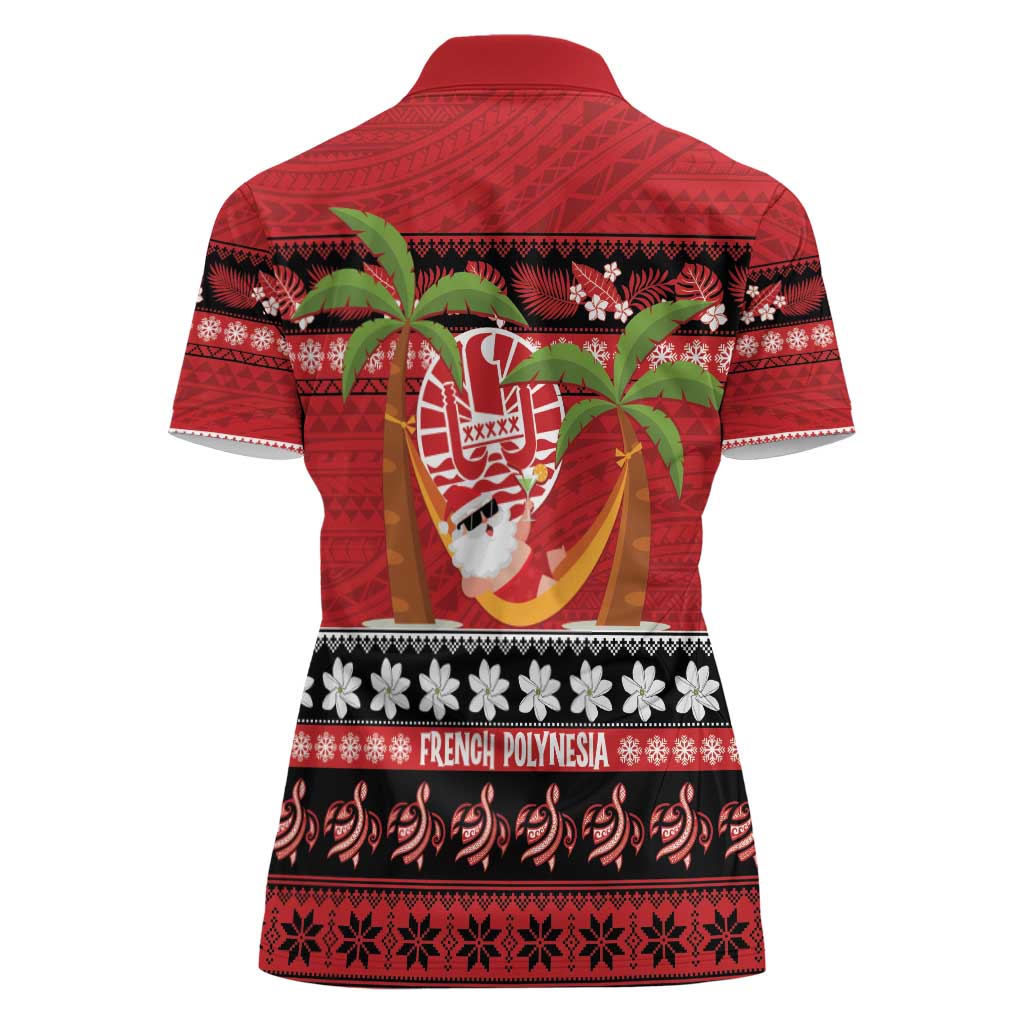 French Polynesia Christmas Women Polo Shirt Tiare Chilling Santa Oaoa I teie Noera - Polynesian Pride