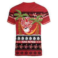 French Polynesia Christmas Women V-Neck T-Shirt Tiare Chilling Santa Oaoa I teie Noera - Polynesian Pride