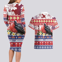 Kiribati Christmas Couples Matching Long Sleeve Bodycon Dress and Hawaiian Shirt Frigatebird Santa Tekeraoi n te Kiritimati - Polynesian Pride