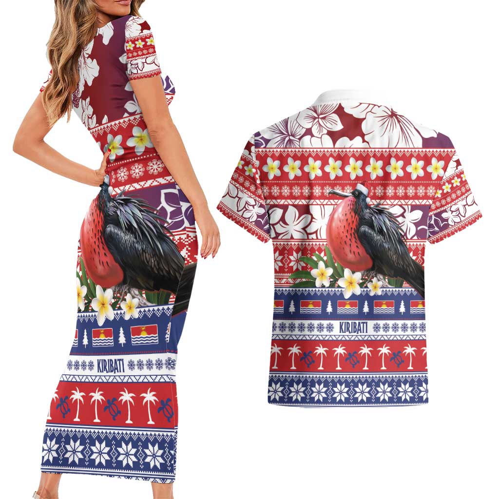 Kiribati Christmas Couples Matching Short Sleeve Bodycon Dress and Hawaiian Shirt Frigatebird Santa Tekeraoi n te Kiritimati - Polynesian Pride