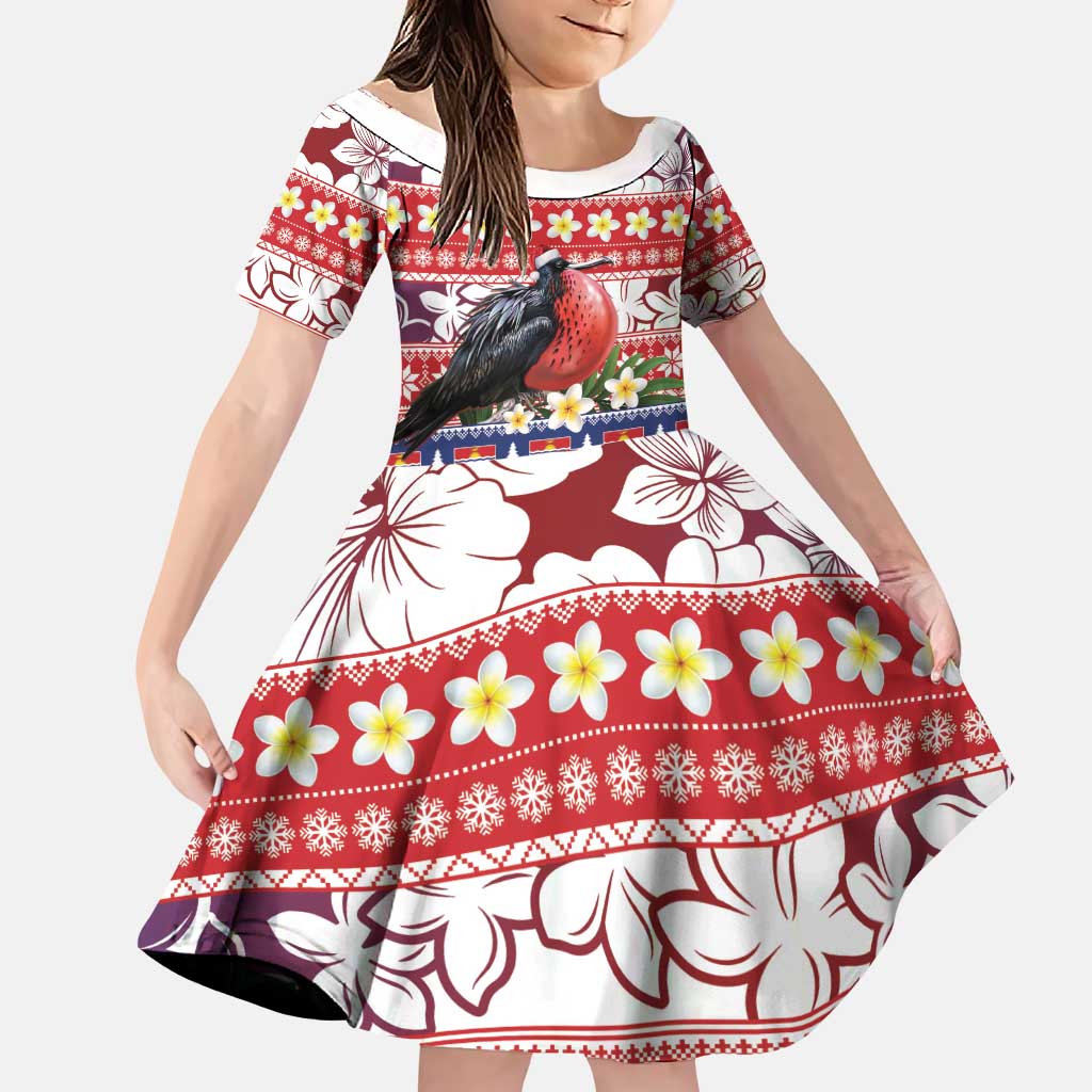 Kiribati Christmas Family Matching Puletasi and Hawaiian Shirt Frigatebird Santa Tekeraoi n te Kiritimati LT14 Daughter's Dress Red - Polynesian Pride