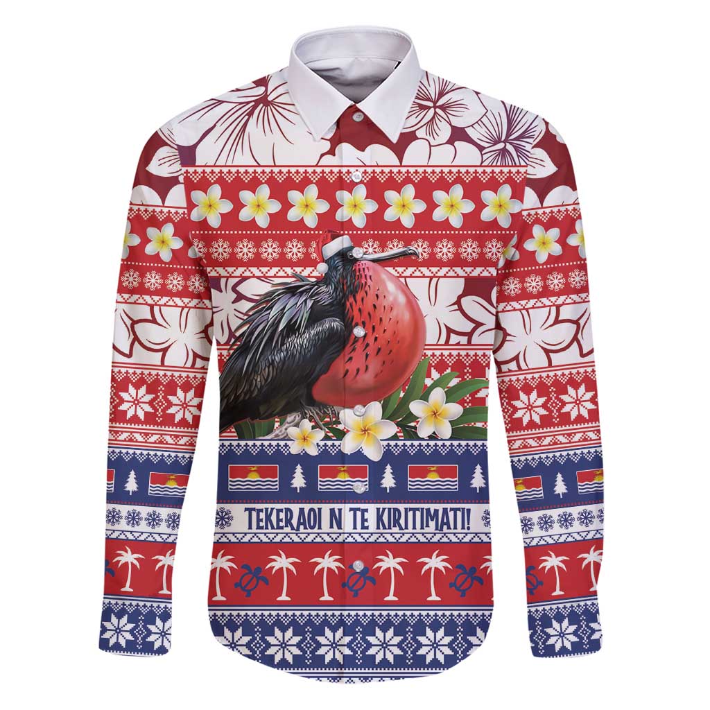 Kiribati Christmas Family Matching Puletasi and Hawaiian Shirt Frigatebird Santa Tekeraoi n te Kiritimati LT14 Dad's Shirt - Long Sleeve Red - Polynesian Pride