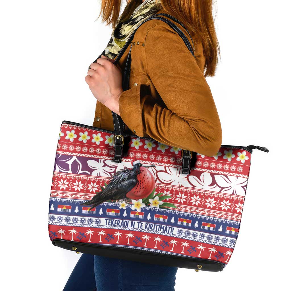Kiribati Christmas Leather Tote Bag Frigatebird Santa Tekeraoi n te Kiritimati LT14 Red - Polynesian Pride