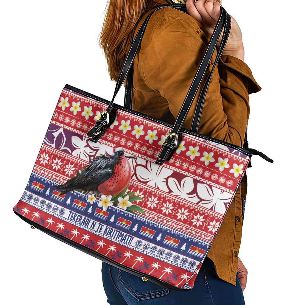 Kiribati Christmas Leather Tote Bag Frigatebird Santa Tekeraoi n te Kiritimati LT14 - Polynesian Pride