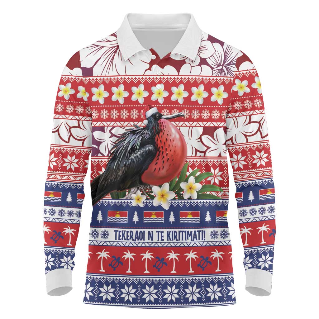 Kiribati Christmas Long Sleeve Polo Shirt Frigatebird Santa Tekeraoi n te Kiritimati - Polynesian Pride