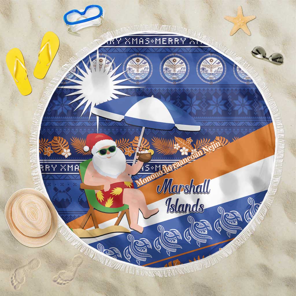 Marshall Islands Christmas Beach Blanket Beachy Santa Monono ilo raaneoan Nejin LT14 One Size 150cm Blue - Polynesian Pride