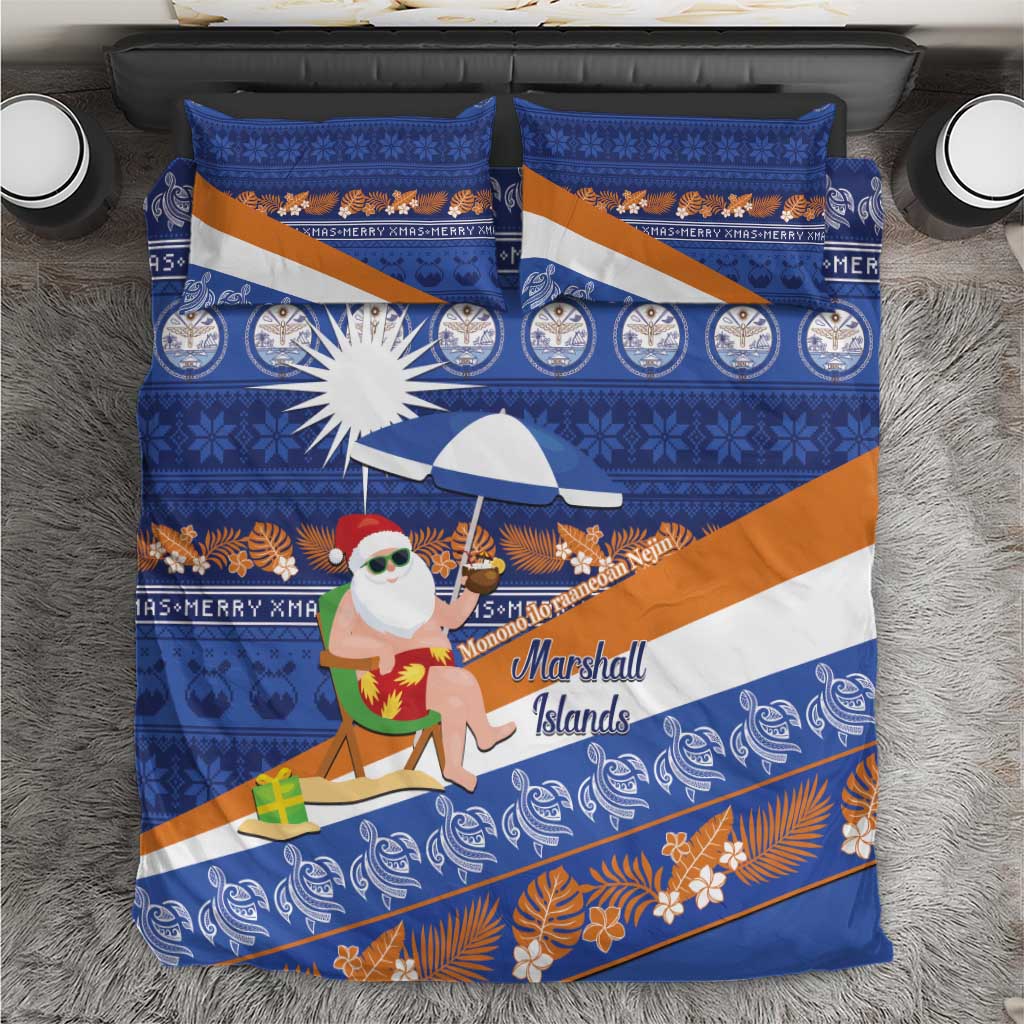 Marshall Islands Christmas Bedding Set Beachy Santa Monono ilo raaneoan Nejin LT14 Blue - Polynesian Pride