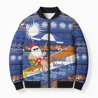 Marshall Islands Christmas Bomber Puffer Jacket Beachy Santa Monono ilo raaneoan Nejin LT14 Unisex Blue - Polynesian Pride