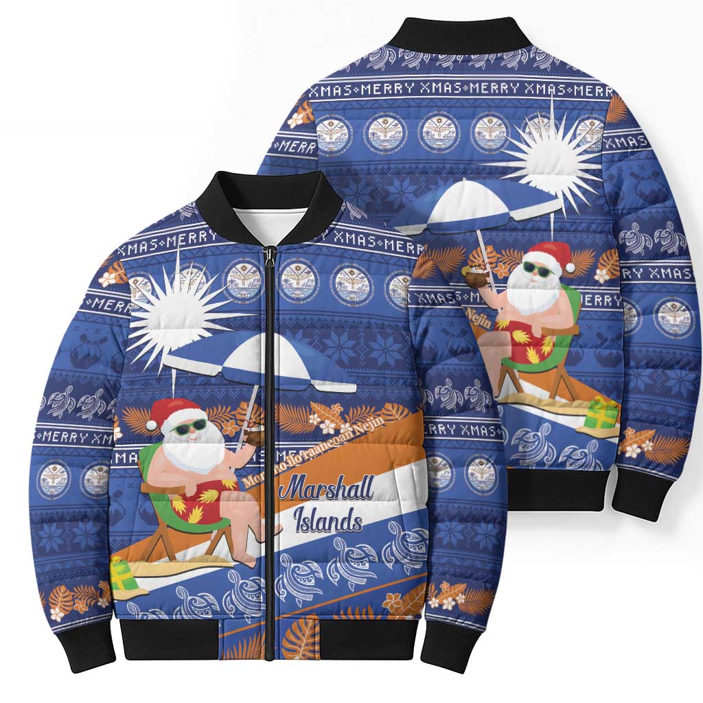 Marshall Islands Christmas Bomber Puffer Jacket Beachy Santa Monono ilo raaneoan Nejin LT14 - Polynesian Pride