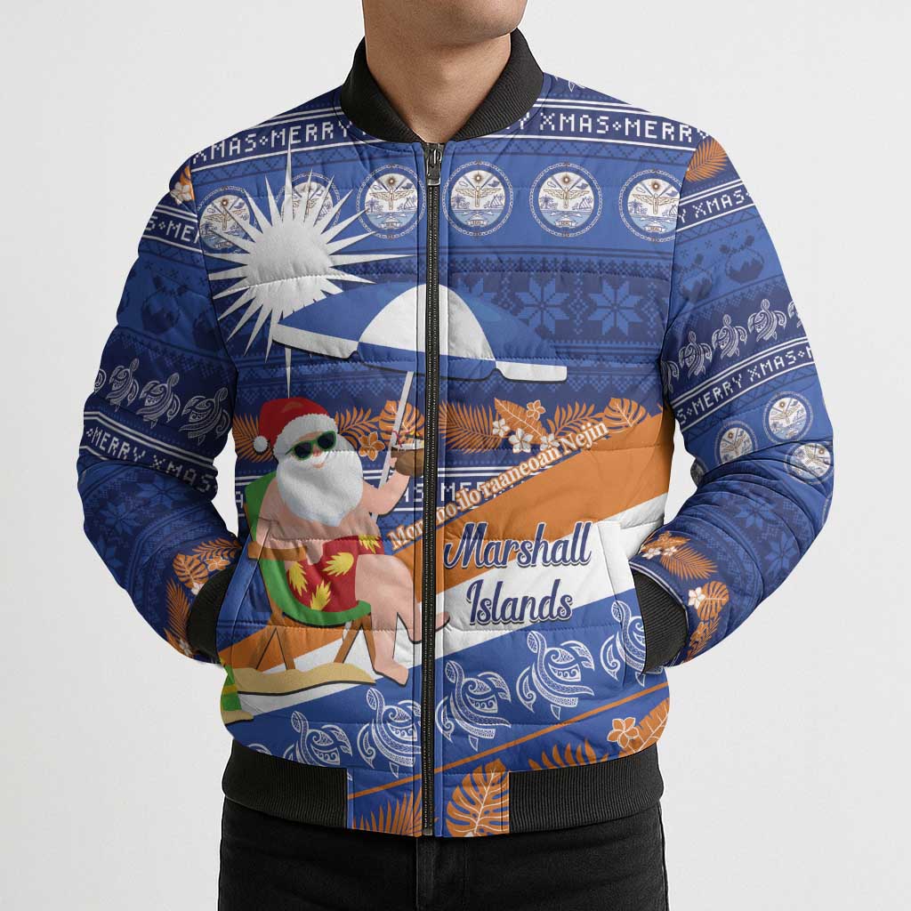 Marshall Islands Christmas Bomber Puffer Jacket Beachy Santa Monono ilo raaneoan Nejin LT14 - Polynesian Pride